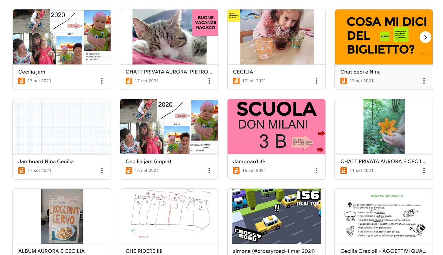 Alcune delle Jamboard di mia figlia. Sì è il caos.